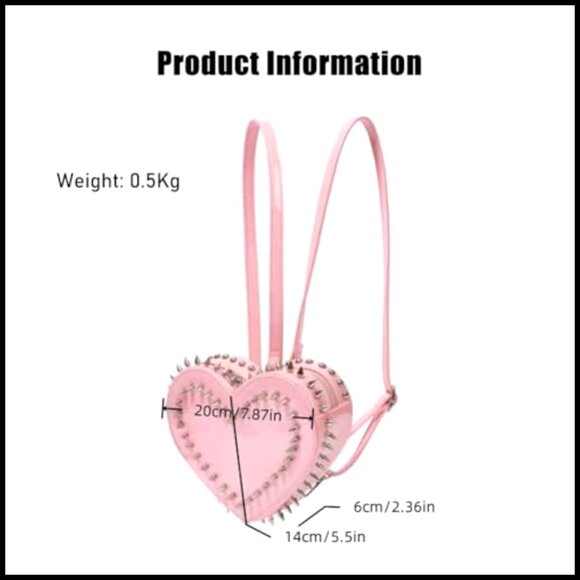Heart Shape Studded Backpack Punk Style Crossbody Purse Faux Leather